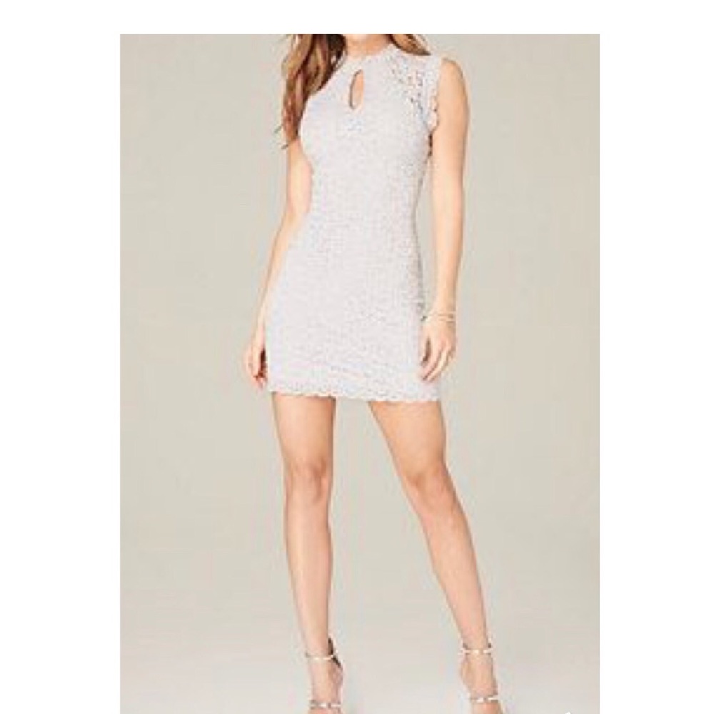 Bebe sleeveless light grey lace dress